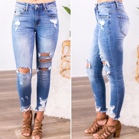KanCan Denim - JACKSON Mid rise Distress Skinny Jeans 24, 27